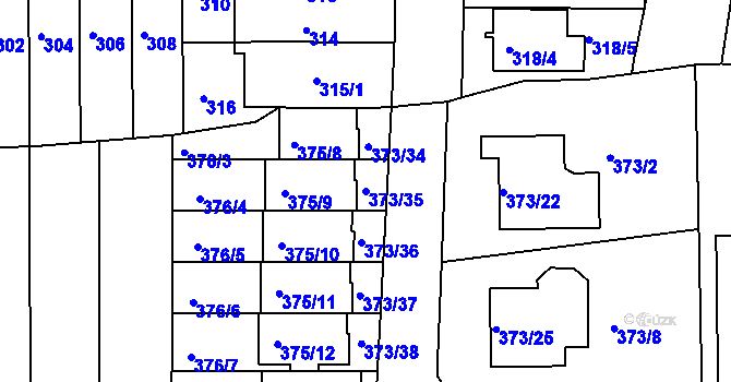 Parcela st. 373/35 v KÚ Obřany, Katastrální mapa