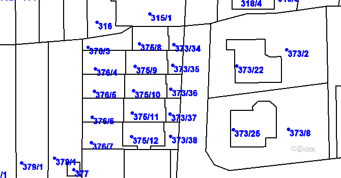 Parcela st. 373/36 v KÚ Obřany, Katastrální mapa