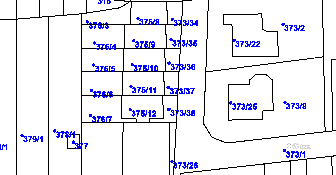 Parcela st. 373/37 v KÚ Obřany, Katastrální mapa
