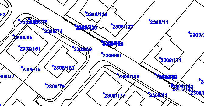 Parcela st. 2308/60 v KÚ Obřany, Katastrální mapa