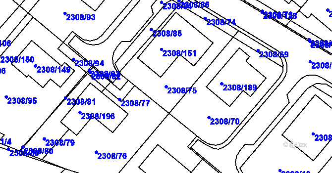 Parcela st. 2308/75 v KÚ Obřany, Katastrální mapa