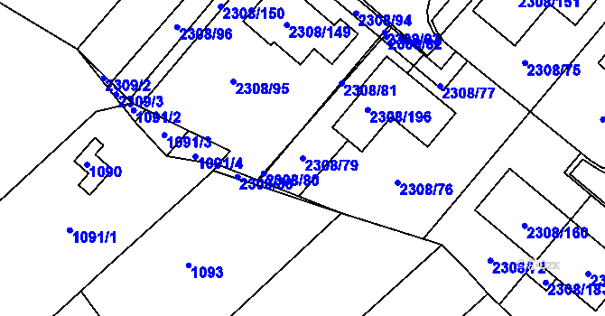 Parcela st. 2308/79 v KÚ Obřany, Katastrální mapa