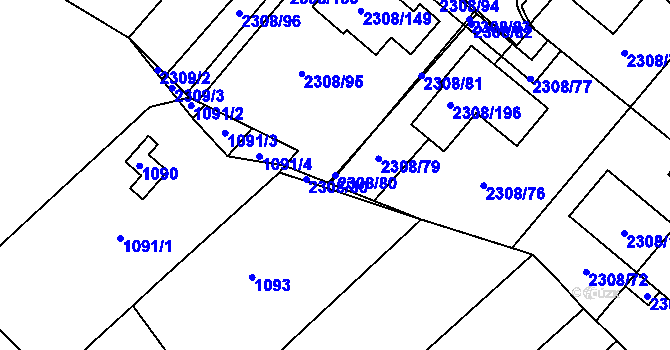 Parcela st. 2308/80 v KÚ Obřany, Katastrální mapa