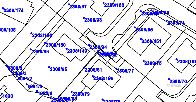 Parcela st. 2308/83 v KÚ Obřany, Katastrální mapa