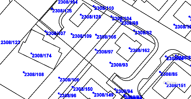 Parcela st. 2308/97 v KÚ Obřany, Katastrální mapa