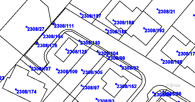 Parcela st. 2308/104 v KÚ Obřany, Katastrální mapa