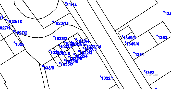 Parcela st. 1022/14 v KÚ Obřany, Katastrální mapa