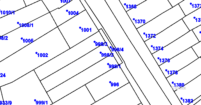 Parcela st. 998/2 v KÚ Obřany, Katastrální mapa