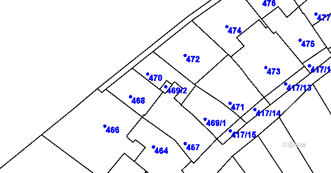 Parcela st. 469/2 v KÚ Obřany, Katastrální mapa