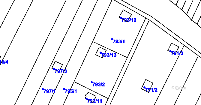 Parcela st. 793/13 v KÚ Obřany, Katastrální mapa