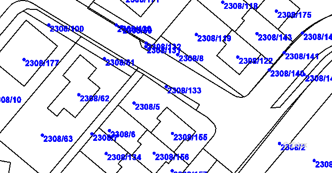 Parcela st. 2308/133 v KÚ Obřany, Katastrální mapa