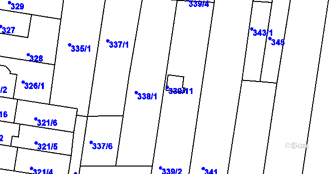 Parcela st. 339/11 v KÚ Obřany, Katastrální mapa