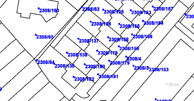 Parcela st. 2308/178 v KÚ Obřany, Katastrální mapa