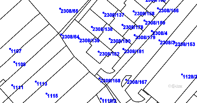 Parcela st. 2308/182 v KÚ Obřany, Katastrální mapa
