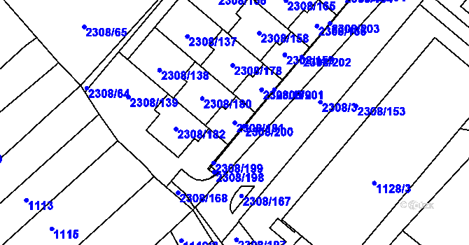 Parcela st. 2308/181 v KÚ Obřany, Katastrální mapa
