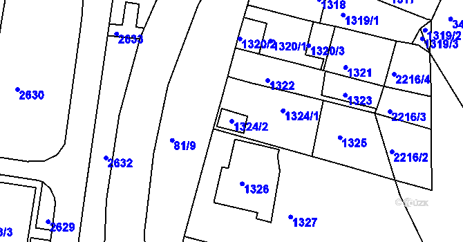 Parcela st. 1324/2 v KÚ Obřany, Katastrální mapa