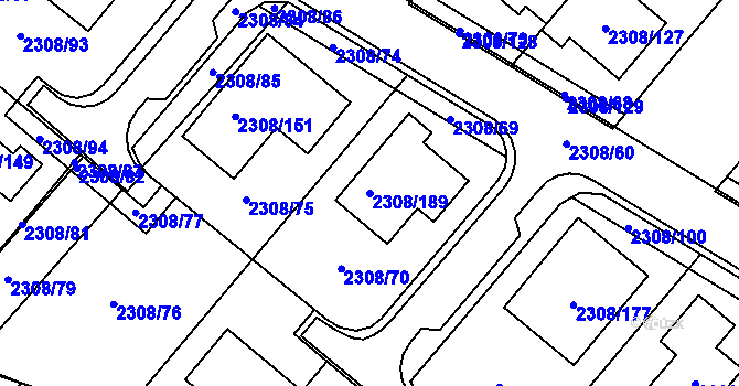 Parcela st. 2308/189 v KÚ Obřany, Katastrální mapa