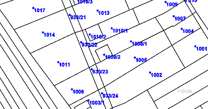 Parcela st. 1008/2 v KÚ Obřany, Katastrální mapa