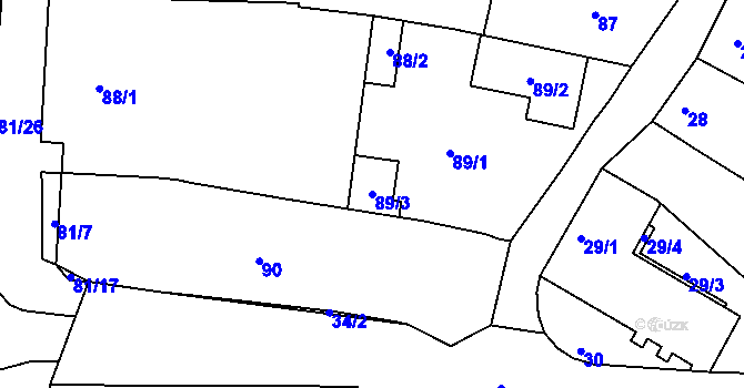 Parcela st. 89/3 v KÚ Obřany, Katastrální mapa
