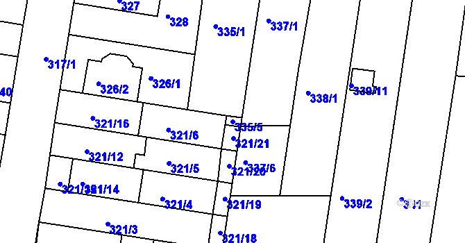 Parcela st. 335/5 v KÚ Obřany, Katastrální mapa