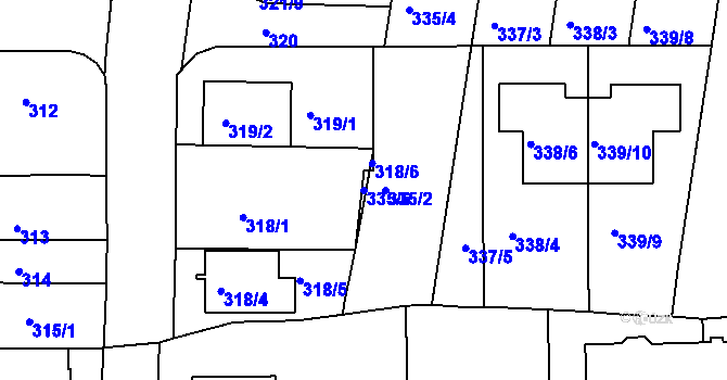 Parcela st. 335/6 v KÚ Obřany, Katastrální mapa