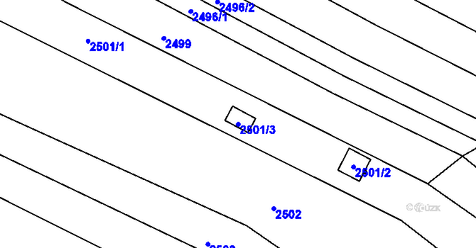 Parcela st. 2501/3 v KÚ Obřany, Katastrální mapa