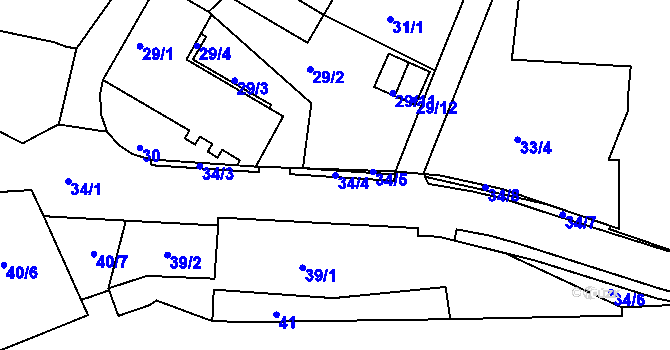 Parcela st. 34/4 v KÚ Obřany, Katastrální mapa