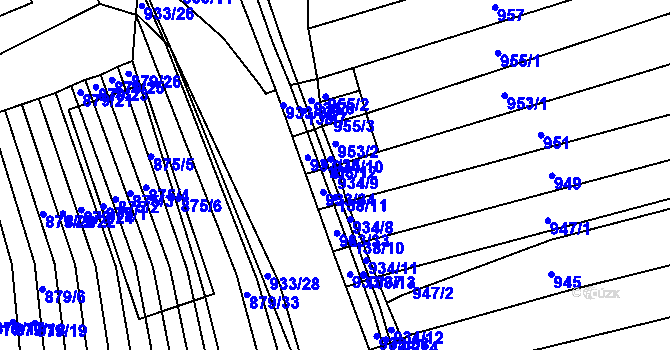 Parcela st. 934/9 v KÚ Obřany, Katastrální mapa