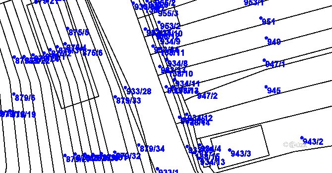Parcela st. 933/37 v KÚ Obřany, Katastrální mapa