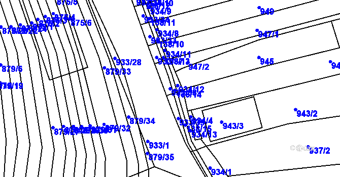 Parcela st. 933/38 v KÚ Obřany, Katastrální mapa