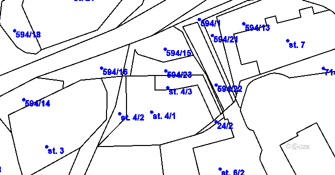 Parcela st. 4/3 v KÚ Brocná, Katastrální mapa
