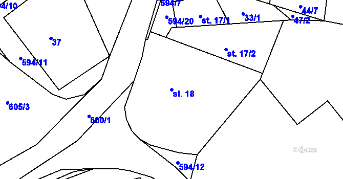 Parcela st. 18 v KÚ Brocná, Katastrální mapa