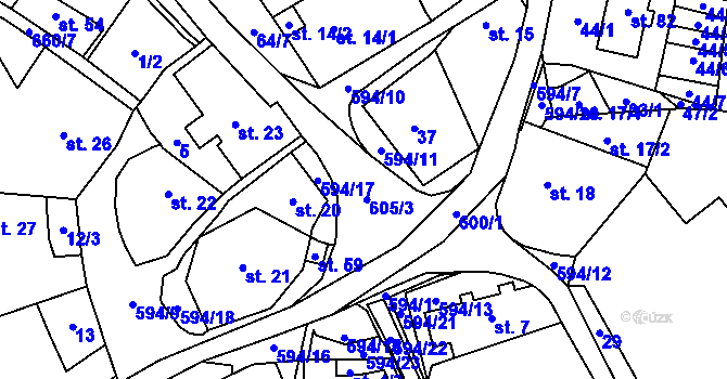 Parcela st. 605 v KÚ Brocná, Katastrální mapa