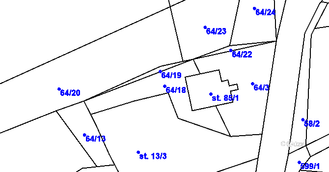 Parcela st. 64/18 v KÚ Brocná, Katastrální mapa