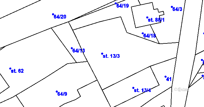 Parcela st. 13/3 v KÚ Brocná, Katastrální mapa