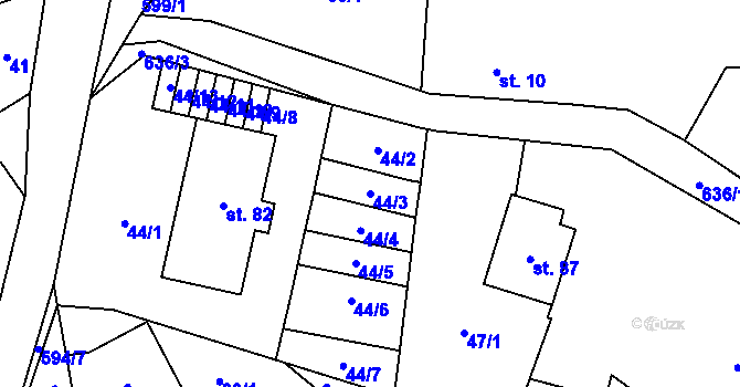 Parcela st. 44/3 v KÚ Brocná, Katastrální mapa