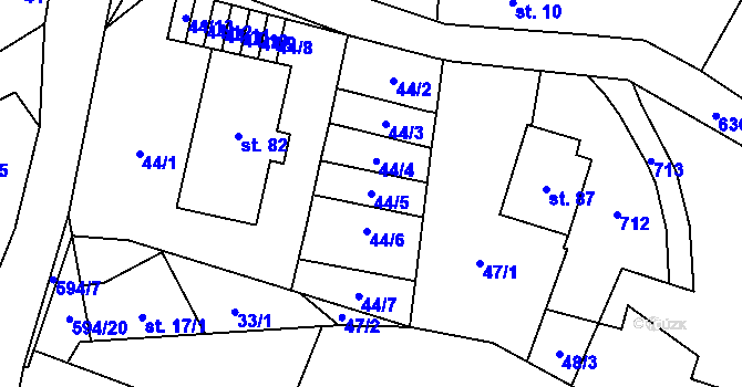 Parcela st. 44/5 v KÚ Brocná, Katastrální mapa
