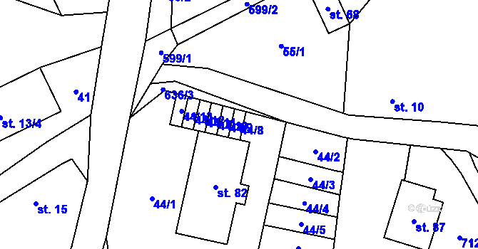 Parcela st. 44/8 v KÚ Brocná, Katastrální mapa