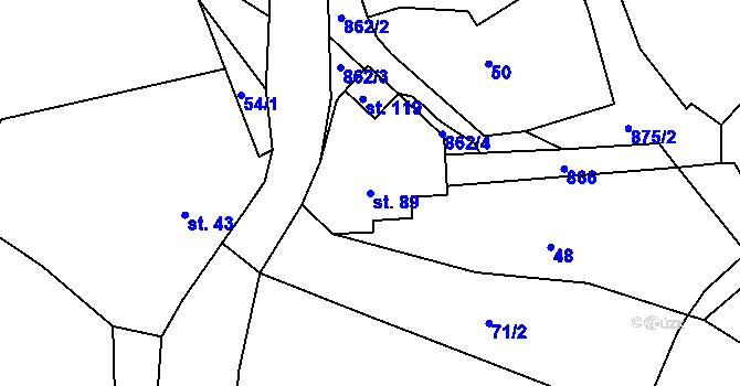 Parcela st. 89 v KÚ Svinná u Brocné, Katastrální mapa