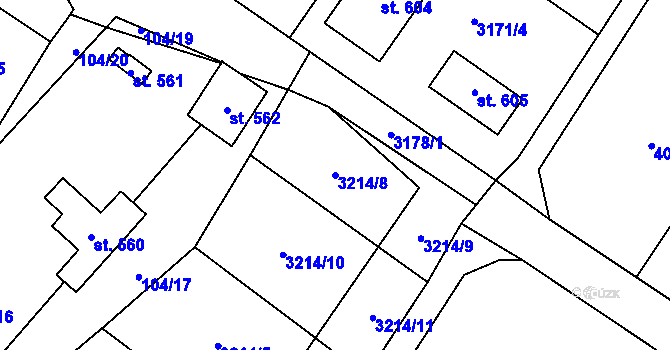 Parcela st. 3214/8 v KÚ Brod nad Dyjí, Katastrální mapa