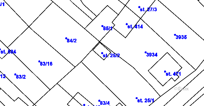 Parcela st. 25/2 v KÚ Brod nad Dyjí, Katastrální mapa