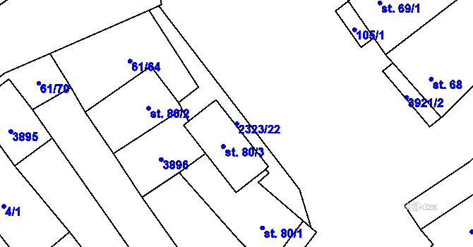 Parcela st. 2323/22 v KÚ Brod nad Dyjí, Katastrální mapa