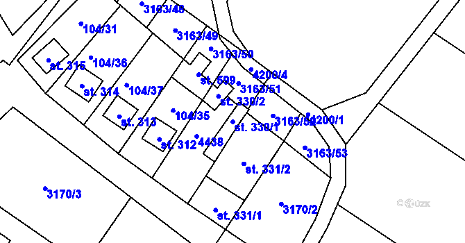 Parcela st. 330/1 v KÚ Brod nad Dyjí, Katastrální mapa