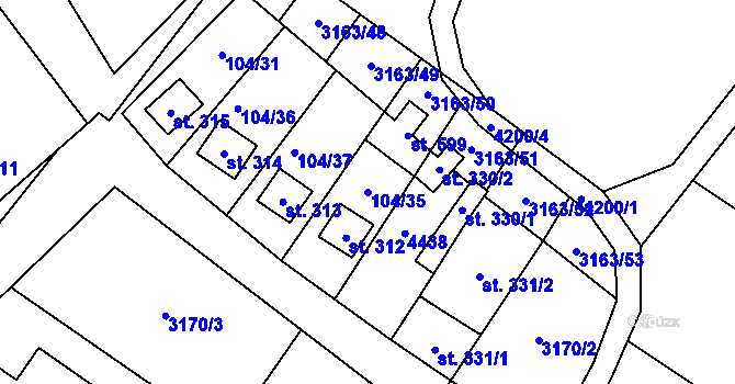 Parcela st. 104/35 v KÚ Brod nad Dyjí, Katastrální mapa