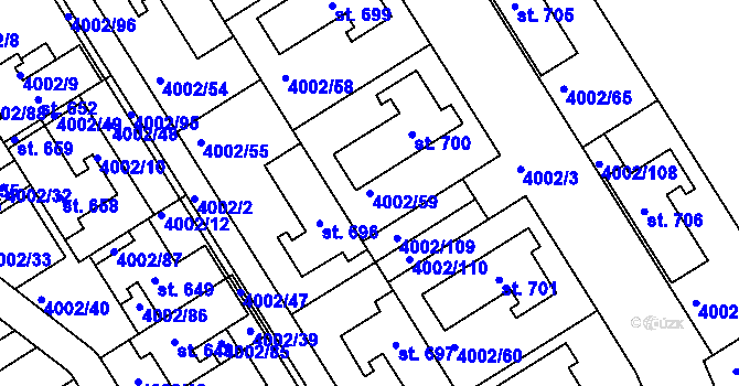 Parcela st. 4002/59 v KÚ Brod nad Dyjí, Katastrální mapa
