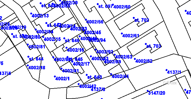 Parcela st. 4002/93 v KÚ Brod nad Dyjí, Katastrální mapa