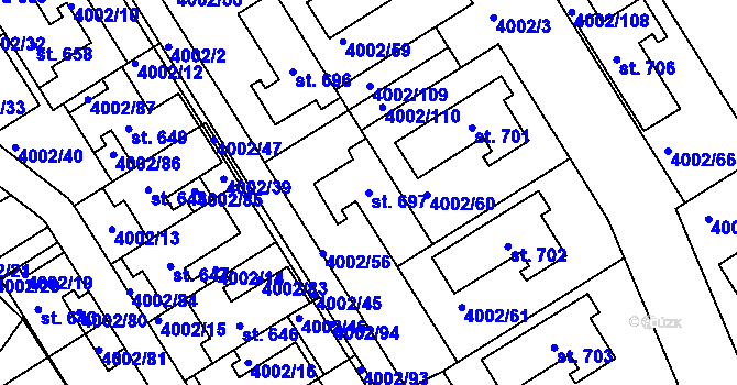 Parcela st. 697 v KÚ Brod nad Dyjí, Katastrální mapa