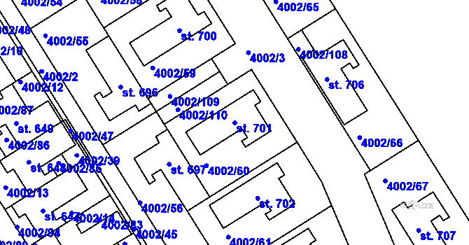 Parcela st. 701 v KÚ Brod nad Dyjí, Katastrální mapa
