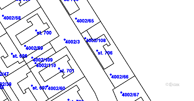 Parcela st. 706 v KÚ Brod nad Dyjí, Katastrální mapa