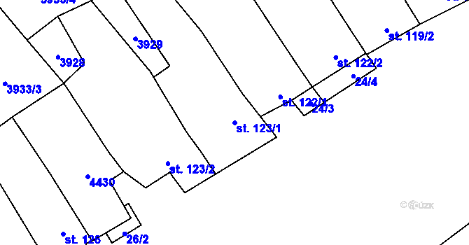 Parcela st. 123/1 v KÚ Brod nad Dyjí, Katastrální mapa